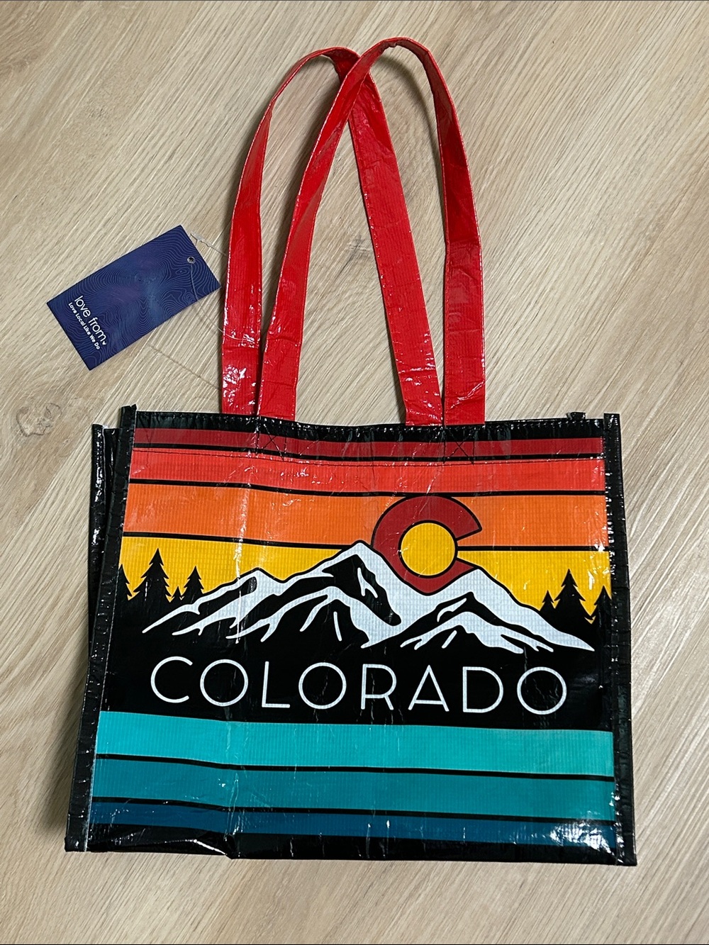 Colorado Graphic Tote Bag with Red Handles- Colorado Airport Shopping Bag-NEW
